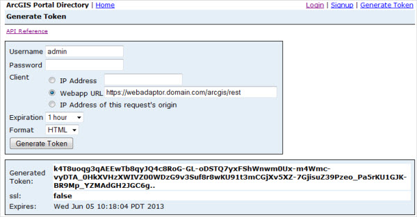 ArcGIS Server Administrator Directory でのトークン ページの生成 ArcGIS Server Administrator Directory でのトークン ページの生成